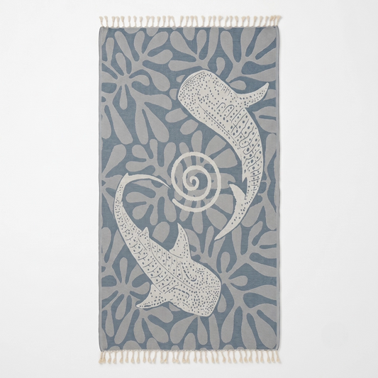 Teal Color Whale Shark Turkish Sand Resistant Beach Towel