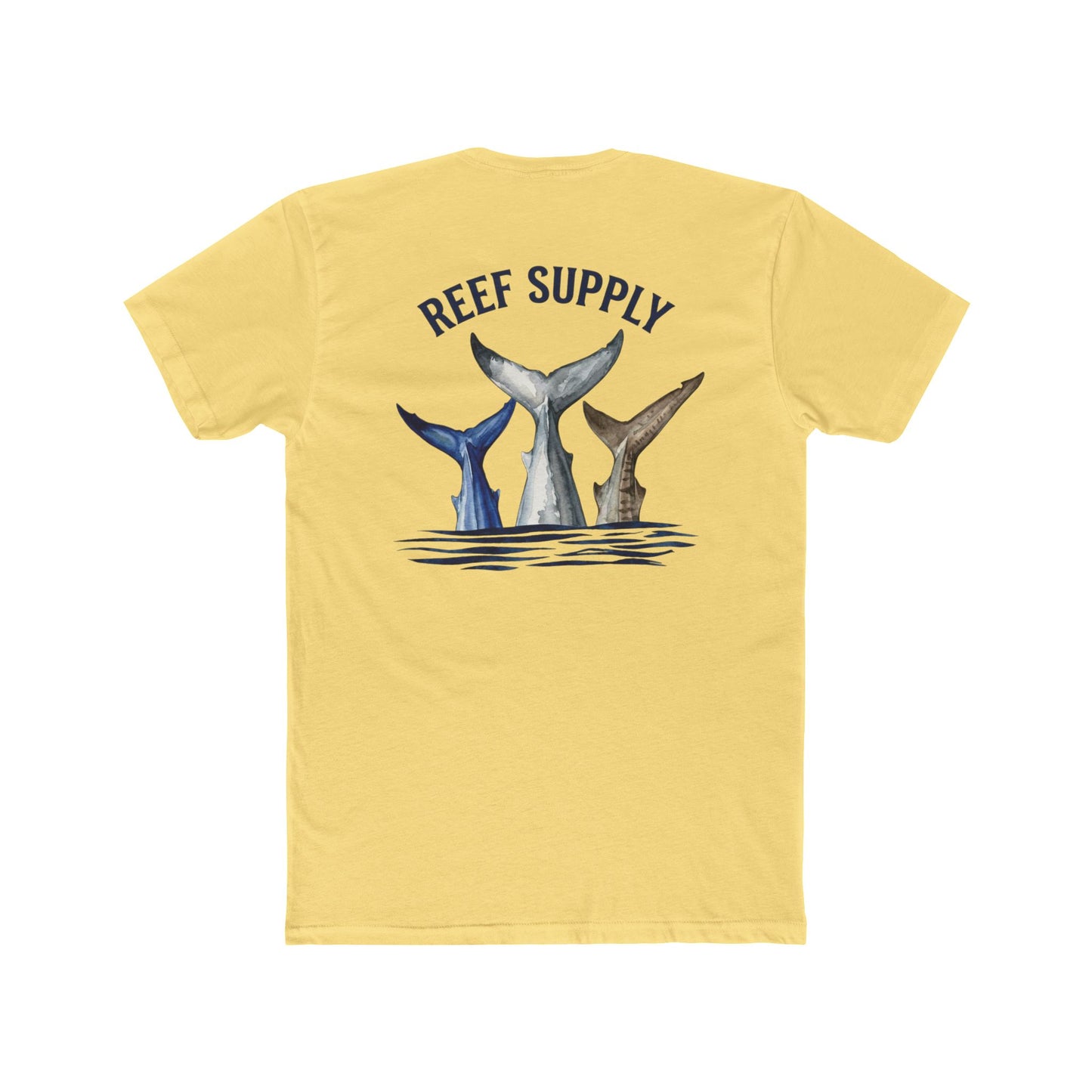 Shark Tail Crew Tee — Great White, Tiger & Mako Shark Tail Back Design