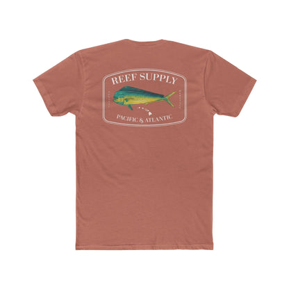 Reef Supply Co light pink mahi mahi fishing t shirt featuring colorful dolphin fish artwork inspired by offshore saltwater fishing
