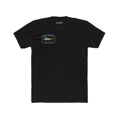 Reef Supply Co black front mahi mahi fishing t shirt featuring colorful dolphin fish artwork inspired by offshore saltwater fishing
