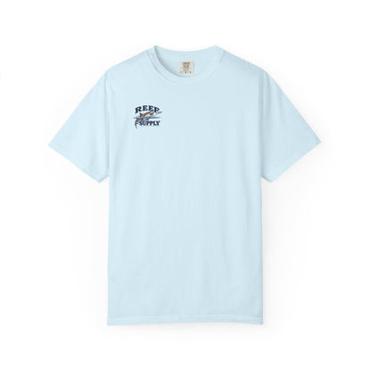 Light blue Tiger Tee t-shirt with Reef Supply graphic print on the chest.