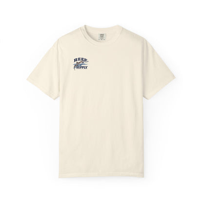 Cream colored Tiger Tee t-shirt with Reef Supply graphic logo.
