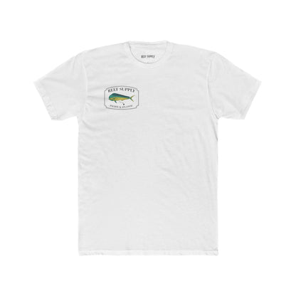 Reef Supply Co white front mahi mahi fishing t shirt featuring colorful dolphin fish artwork inspired by offshore saltwater fishing
