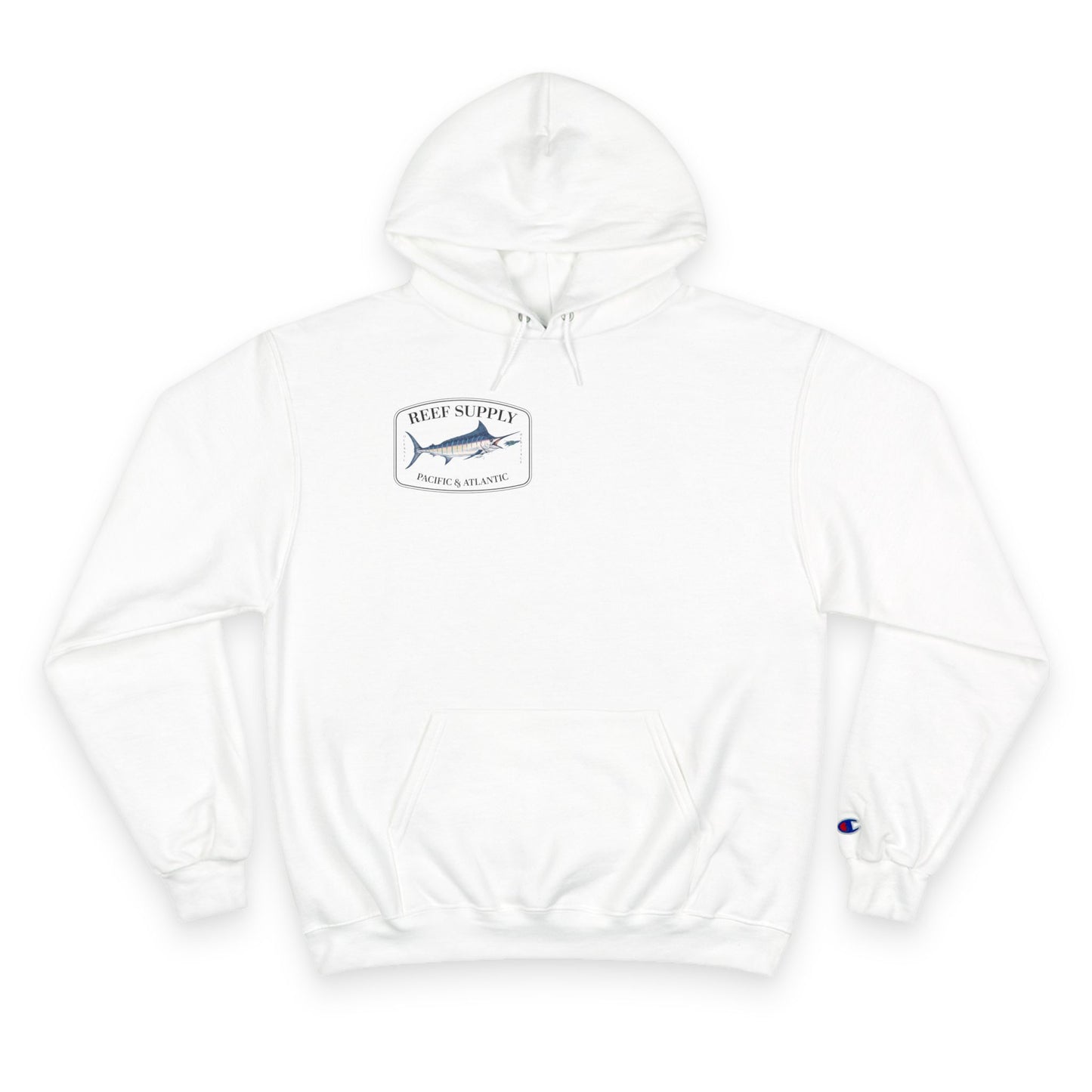 Front of a white Champion - Reef Supply Marlin Fish Hoodie - white