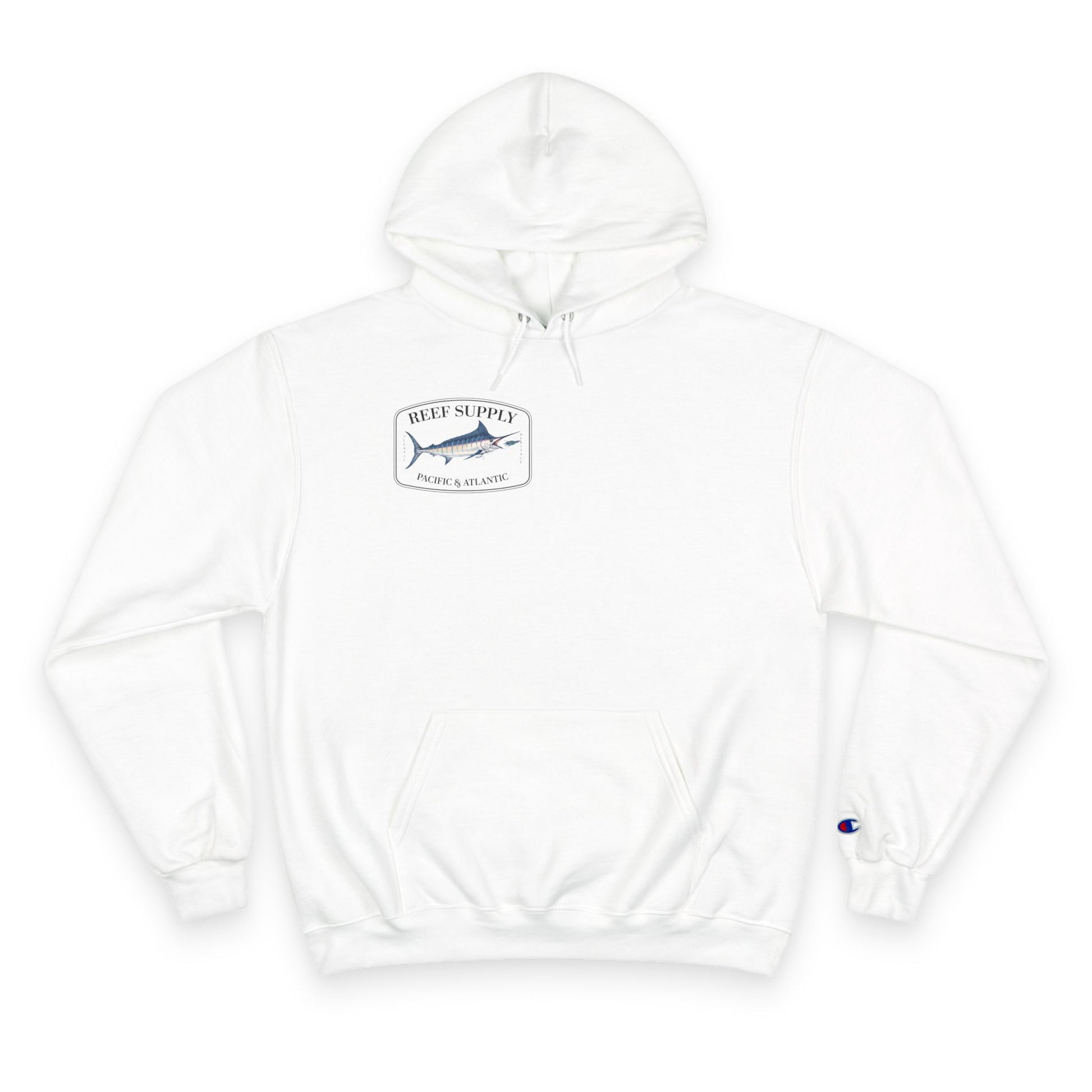 Front of a white Champion - Reef Supply Marlin Fish Hoodie - white