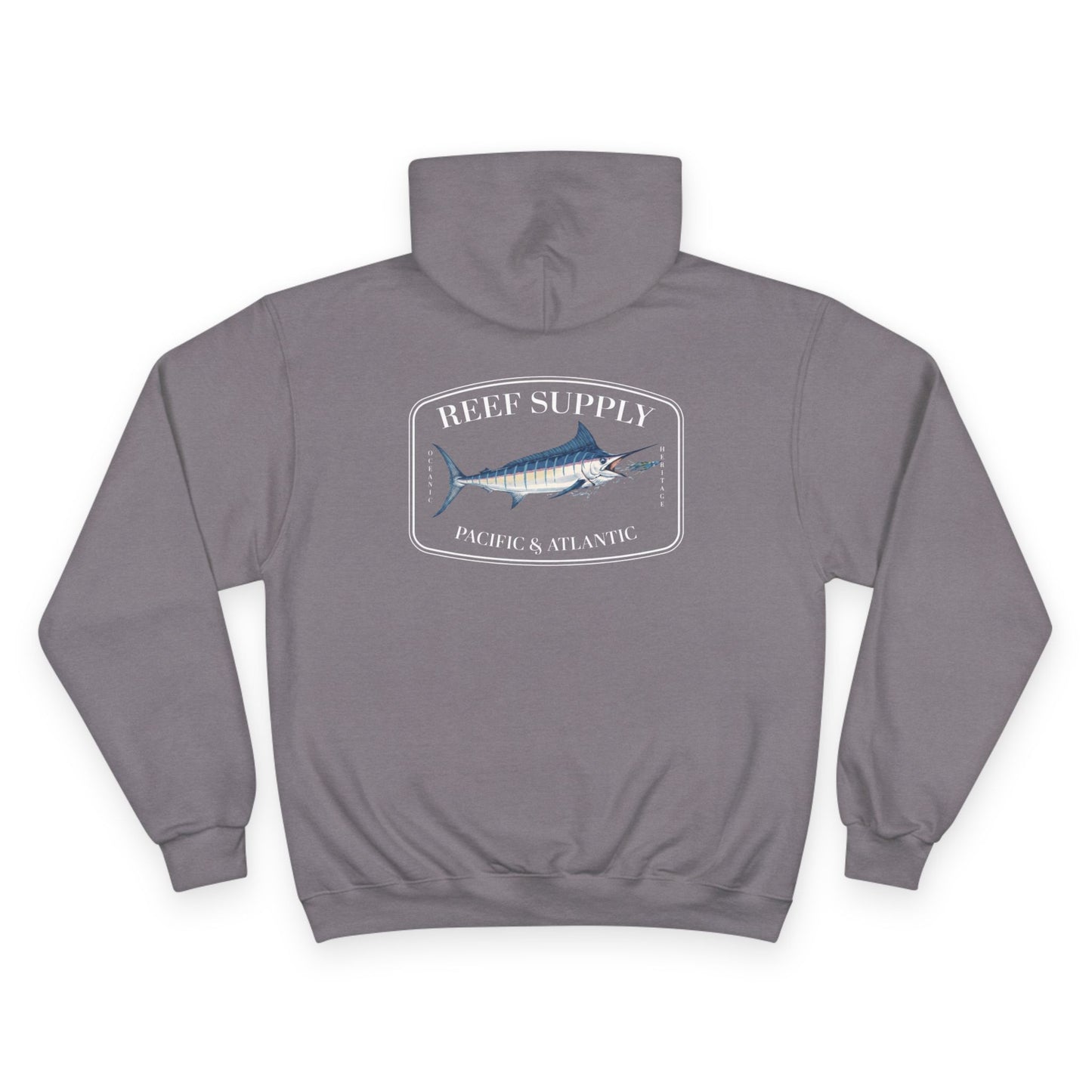 back of a gray Champion - Reef Supply Marlin Fish Hoodie - gray