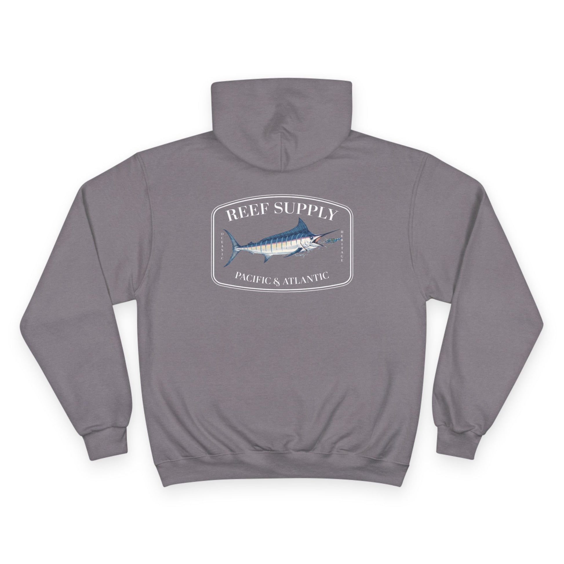back of a gray Champion - Reef Supply Marlin Fish Hoodie - gray