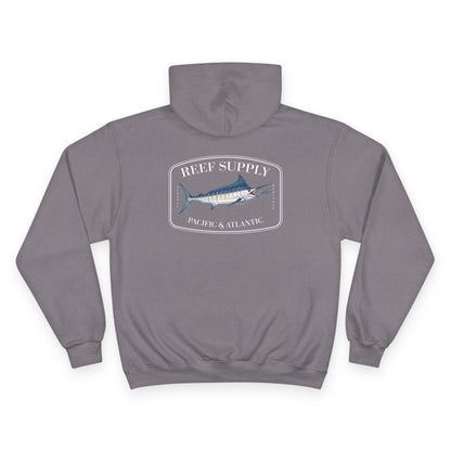 back of a gray Champion - Reef Supply Marlin Fish Hoodie - gray