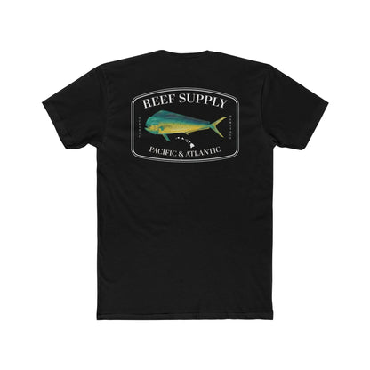 Reef Supply Co black mahi mahi fishing t shirt featuring colorful dolphin fish artwork inspired by offshore saltwater fishing
