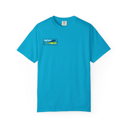 Bright blue Reef Supply Mahi Frenzy Tee with a mahi-mahi fish graphic on the chest.