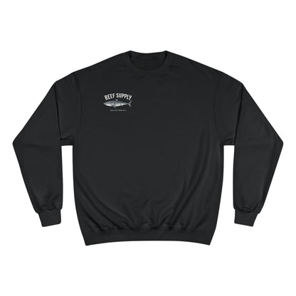 Black Reef Supply crewneck sweatshirt featuring a great white shark graphic.