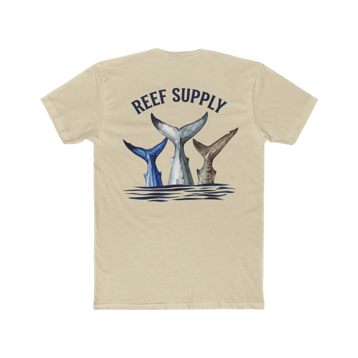 Shark Tail Crew Tee — Great White, Tiger & Mako Shark Tail Back Design