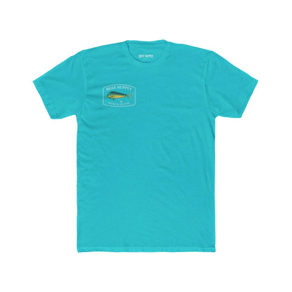 Reef Supply Co tahiti blue front mahi mahi fishing t shirt featuring colorful dolphin fish artwork inspired by offshore saltwater fishing
