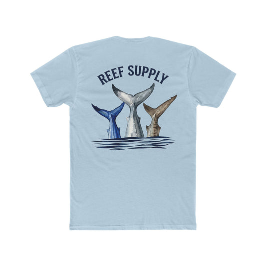 Shark Tail Crew Tee — Great White, Tiger & Mako Shark Tail Back Design