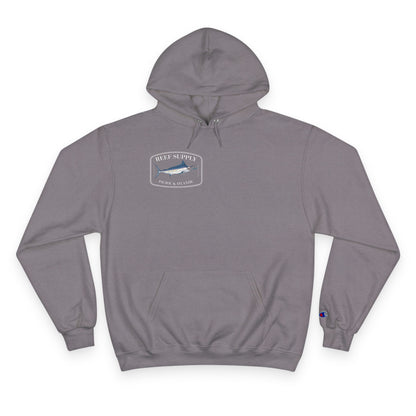 Front of a gray Champion - Reef Supply Marlin Fish Hoodie - gray