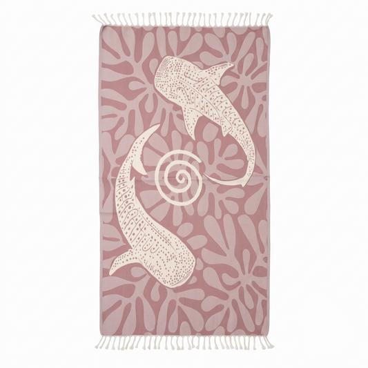 Pink Whale Shark Turkish Beach Towel Sand Resistant & Quick Drying Travel Friendly