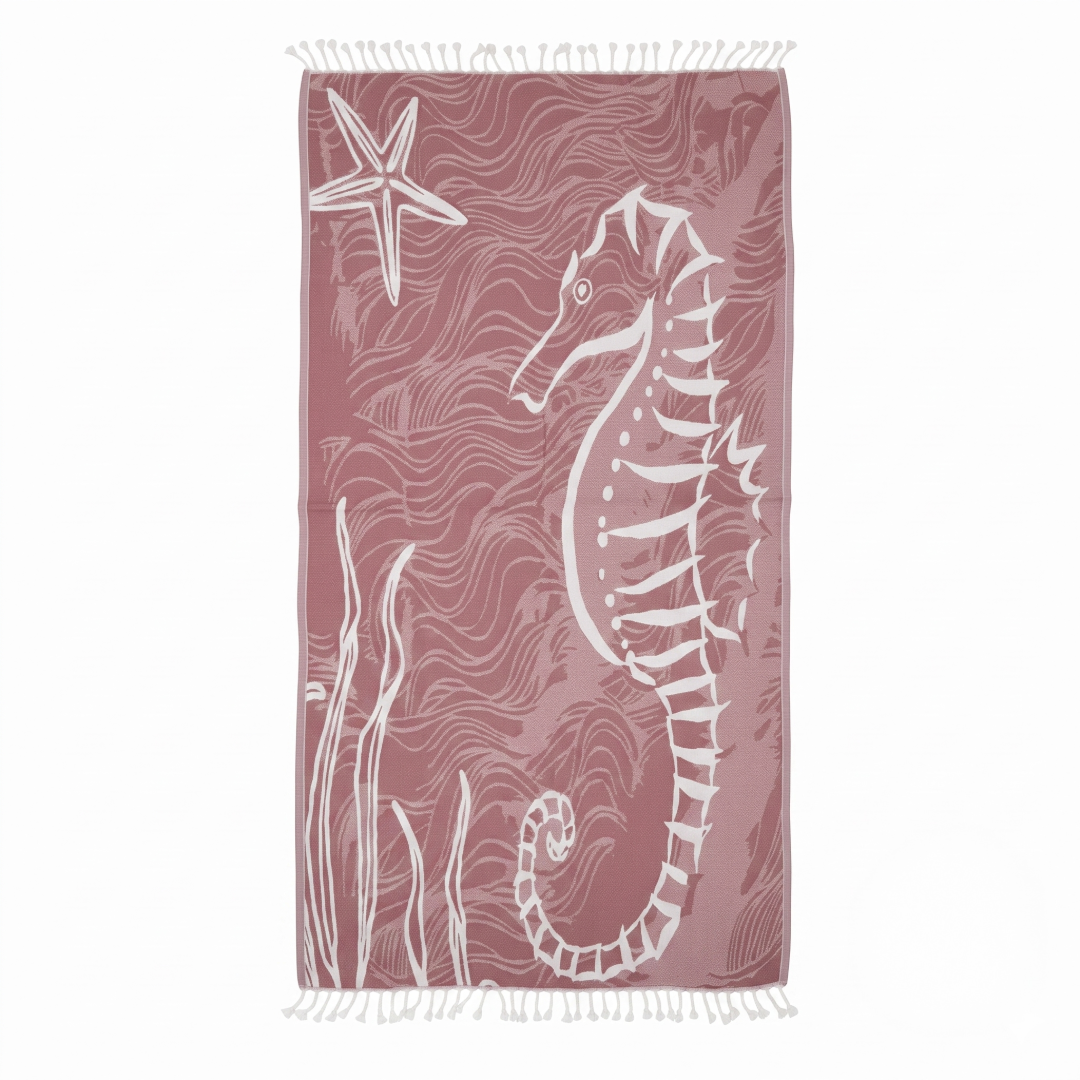 Pink Sea Horse Turkish  Beach Towel Sand Resistant & Quick Drying Travel Friendly