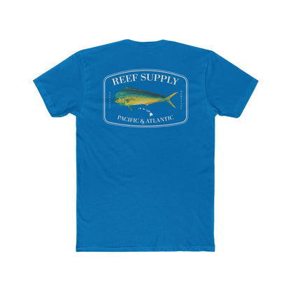 Reef Supply Co blue mahi mahi fishing t shirt featuring colorful dolphin fish artwork inspired by offshore saltwater fishing
