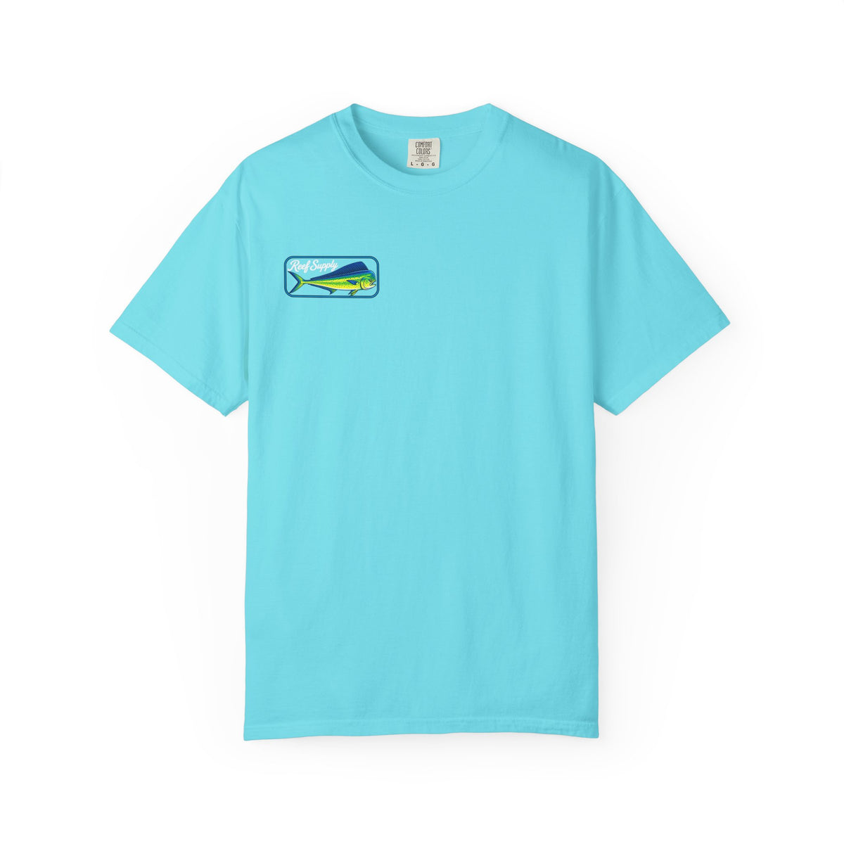 Light blue Mahi Frenzy Tee by Reef Supply featuring a colorful mahi mahi graphic.