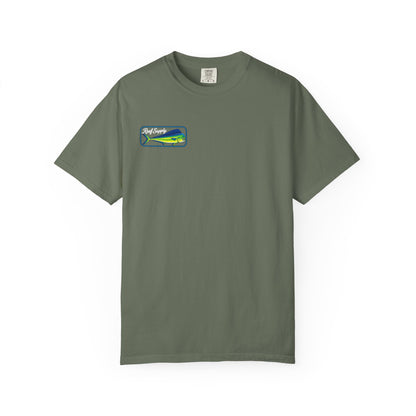 Olive green Reef Supply Mahi Frenzy Tee with a colorful mahi-mahi fish logo on the chest.