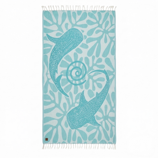 Aqua Whale Shark Turkish  Beach Towel Sand Resistant & Quick Drying Travel Friendly