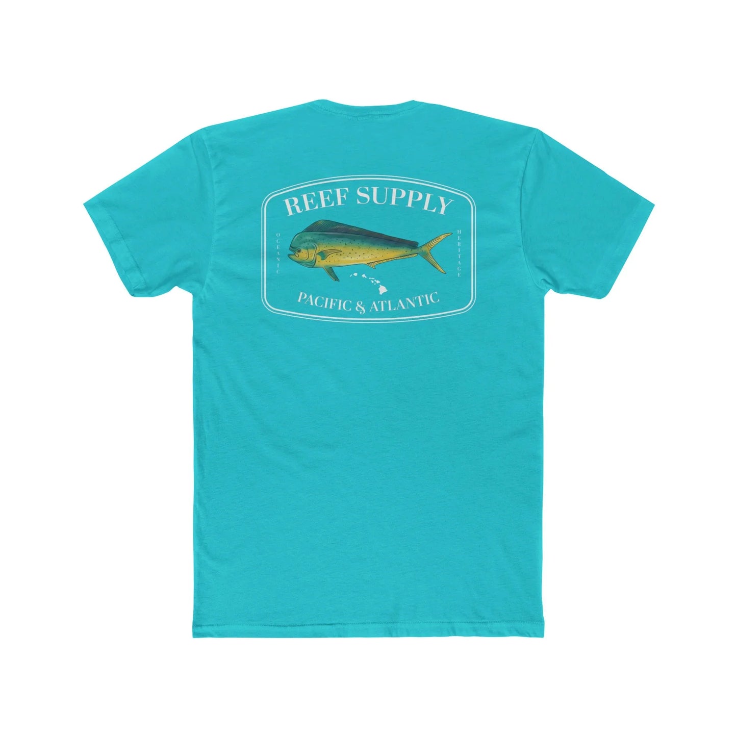 Reef Supply Co tahiti blue mahi mahi fishing t shirt featuring colorful dolphin fish artwork inspired by offshore saltwater fishing
