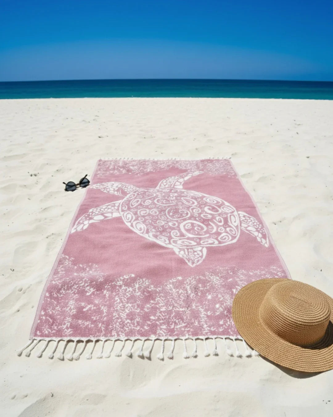Sand Resistant Pink Sea Turtle Turkish Beach Towel