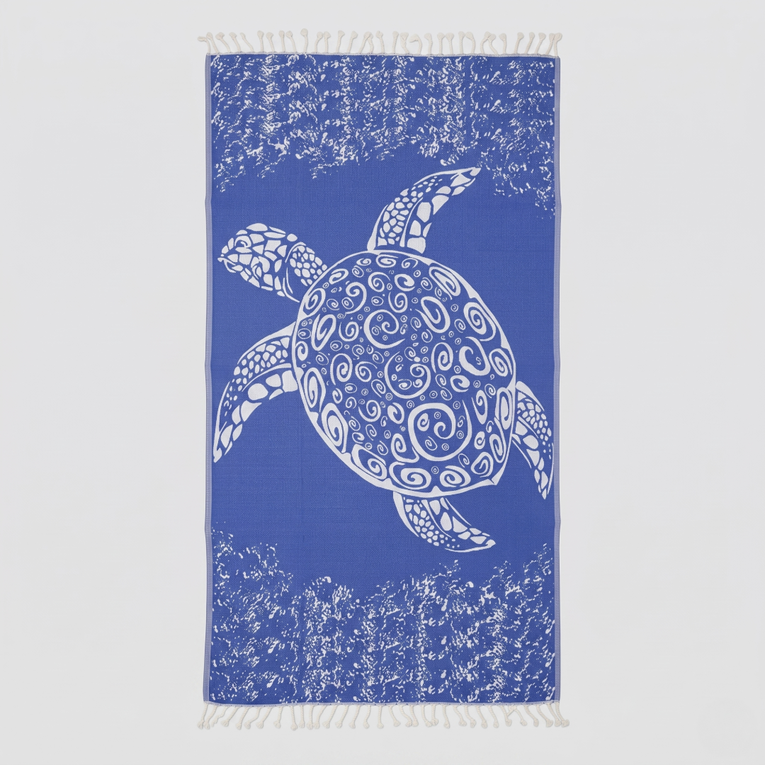 Blue Sea Turtle Turkish Beach Towel Sand Resistant & Quick Drying Travel Friendly