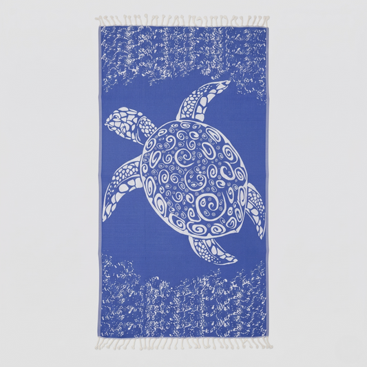 Blue Sea Turtle Turkish Beach Towel Sand Resistant & Quick Drying Travel Friendly