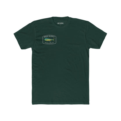 Reef Supply Co olive green front mahi mahi fishing t shirt featuring colorful dolphin fish artwork inspired by offshore saltwater fishing
