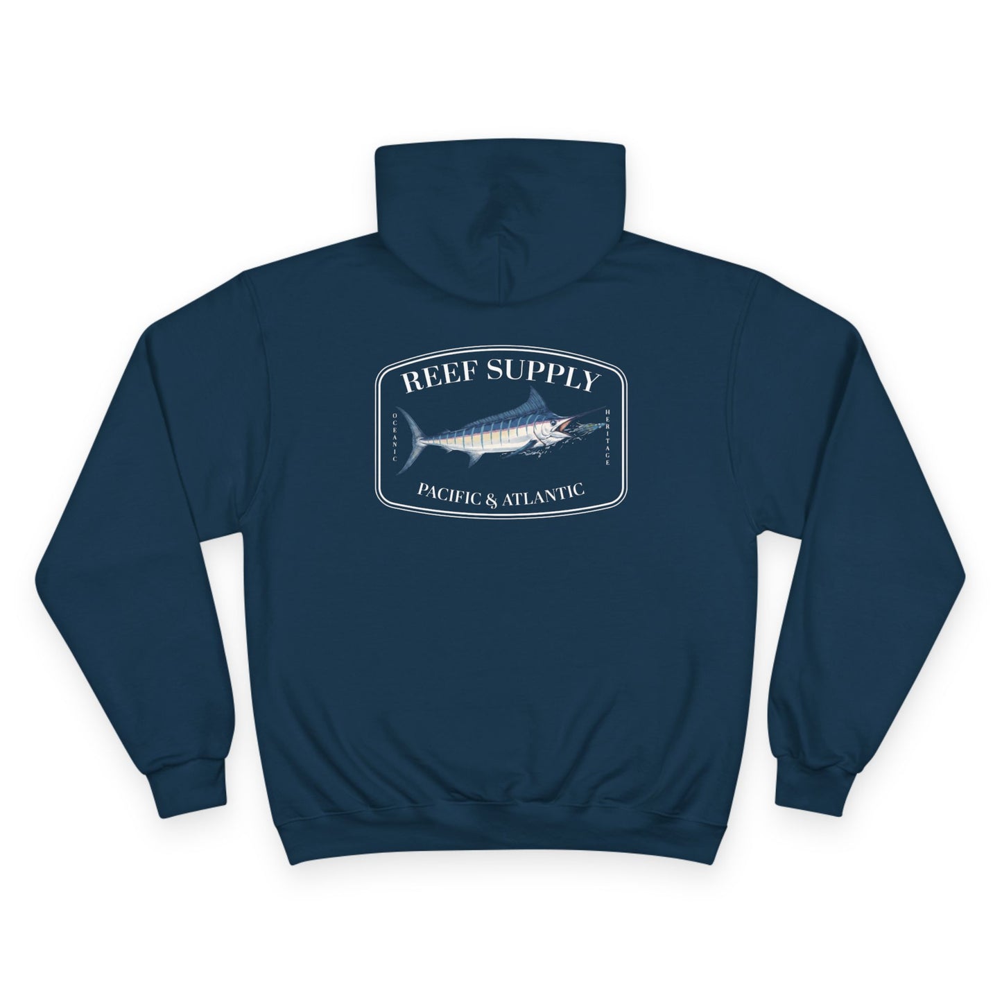 Front of a navy blue Champion - Reef Supply Marlin Fish Hoodie - navy blue