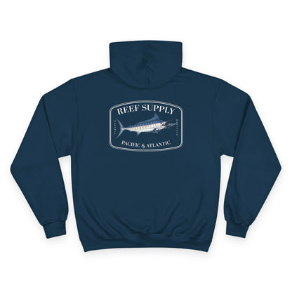 Front of a navy blue Champion - Reef Supply Marlin Fish Hoodie - navy blue