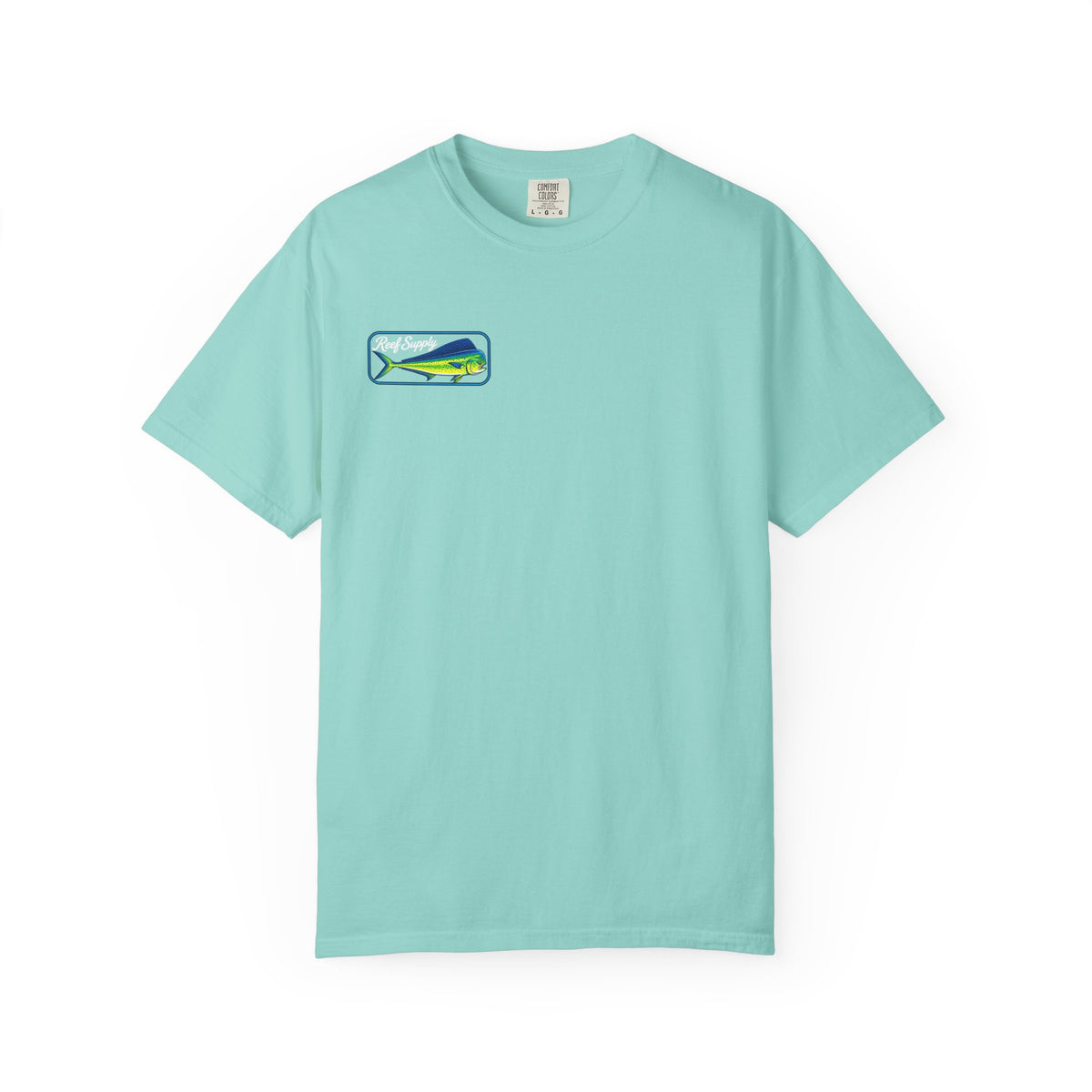 Light blue Reef Supply Mahi Frenzy Tee with a mahi-mahi fish graphic on the chest