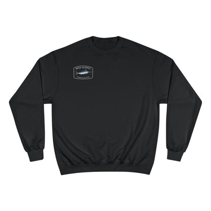 Black Reef Supply Champion Marlin crewneck sweatshirt with marlin logo on the chest.