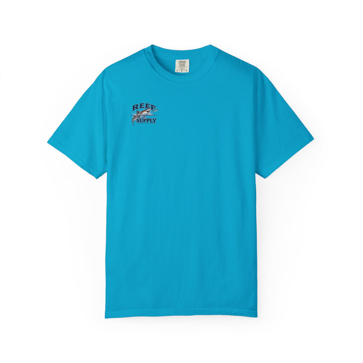 Bright blue Tiger Tee t-shirt featuring a small Reef Supply graphic on the chest.