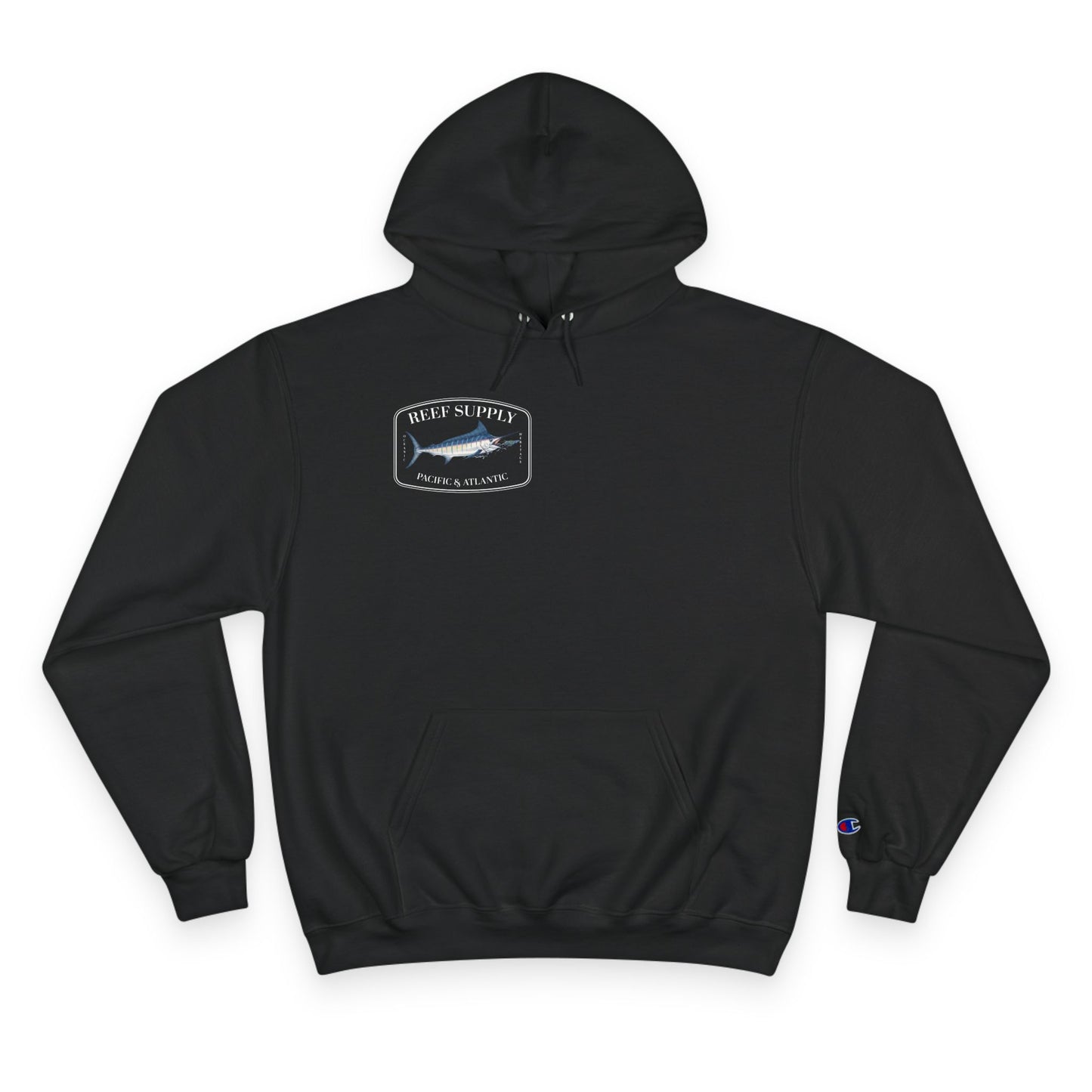 Front of a Black Champion - Reef Supply Marlin Fish Hoodie - Black