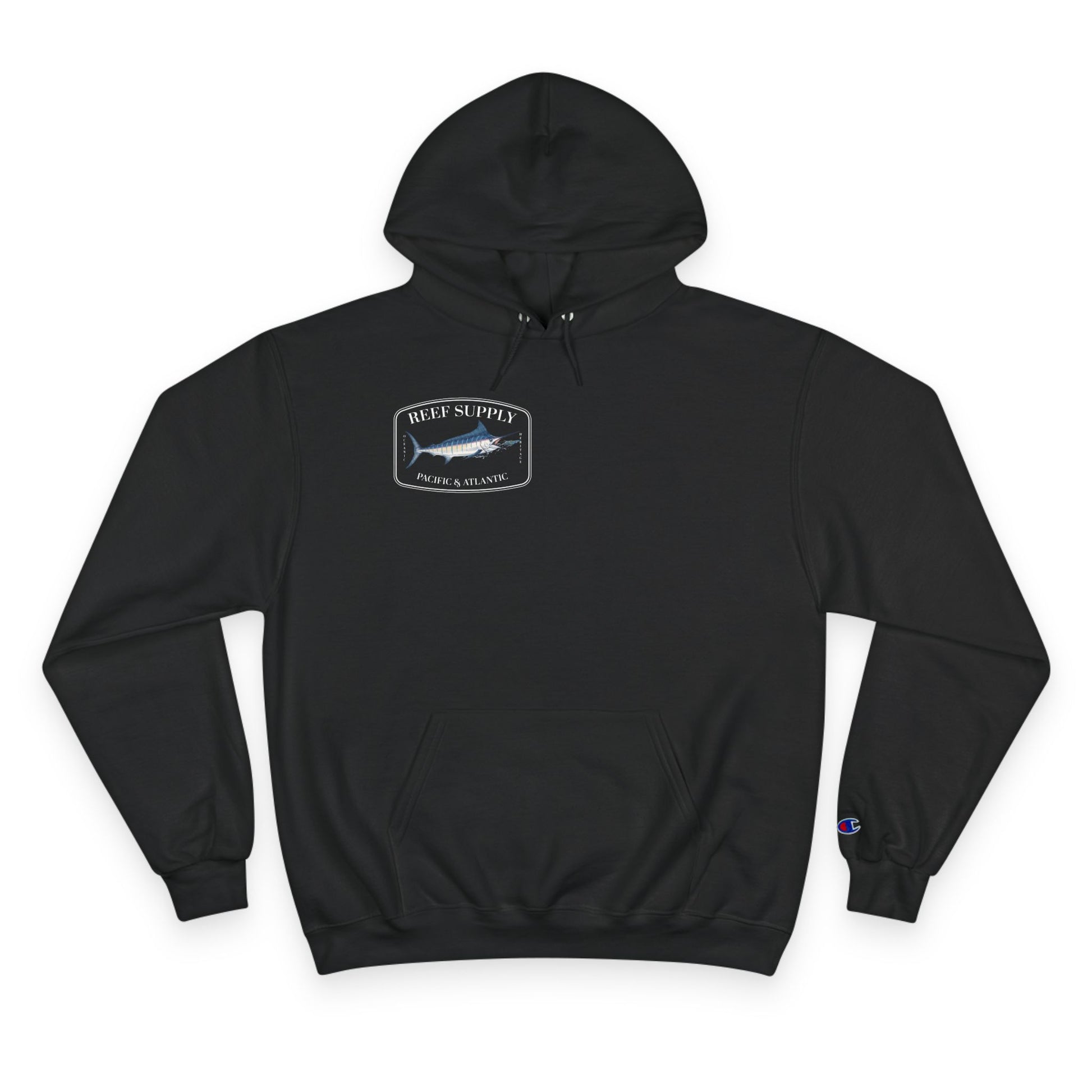 Front of a Black Champion - Reef Supply Marlin Fish Hoodie - Black