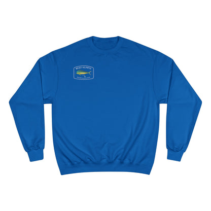 Blue Reef Supply Champion Mahi crewneck sweatshirt with a fish logo on the chest