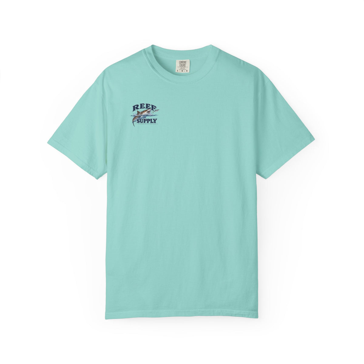 Light teal Tiger Tee t-shirt with Reef Supply graphic logo on the chest.