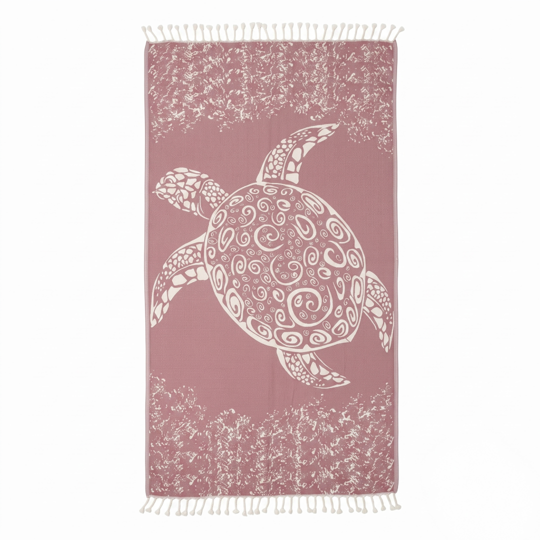 Pink Sea Turtle Turkish Beach Towel Sand Resistant & Quick Drying Travel Friendly