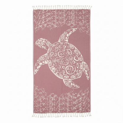 Pink Sea Turtle Turkish Beach Towel Sand Resistant & Quick Drying Travel Friendly
