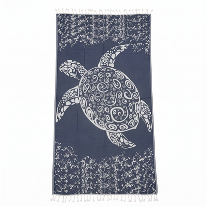 Teal/Navy Sea Turtle Turkish Beach Towel Sand Resistant & Quick Drying Travel Friendly