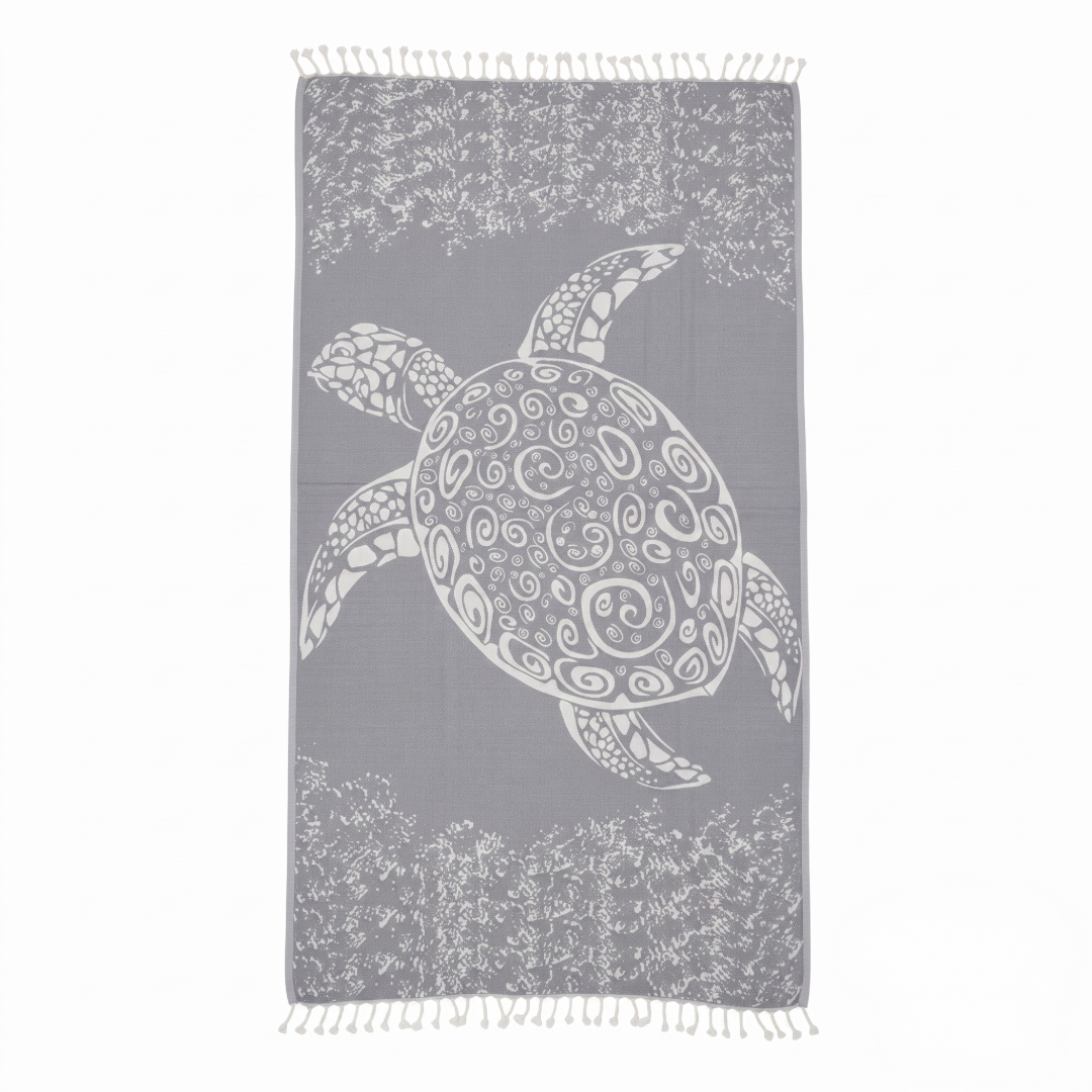 Gray Sea Turtle Turkish Beach Towel Sand Resistant & Quick Drying Travel Friendly