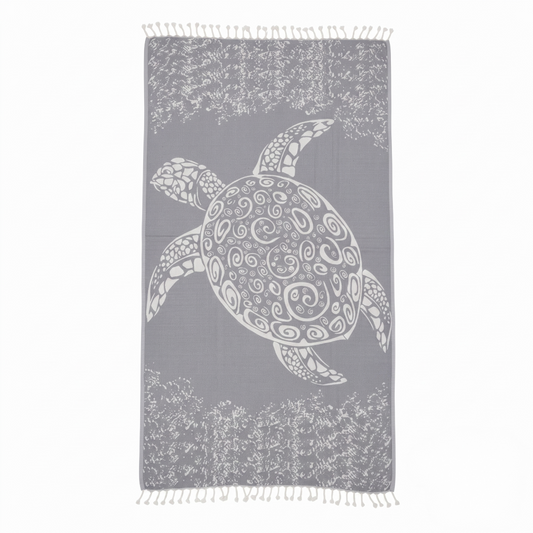 Gray Sea Turtle Turkish Beach Towel Sand Resistant & Quick Drying Travel Friendly